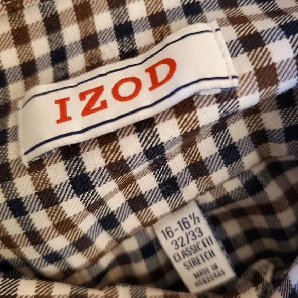 IZOD Short Sleeve Button Down Shirt L Club Check Design Coastal Classic w/Pocket - Picture 3 of 13